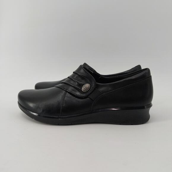Clarks Channing Essa Black Loafer Clog Slip On US 8 Leather - Picture 1 of 9